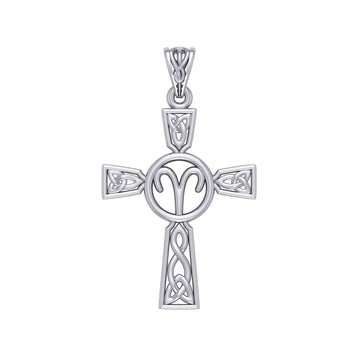 Celtic Cross Aries Astrology Zodiac Sign Silver Pendant TPD5948 - Jewelry